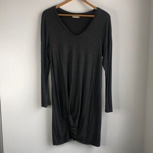 Altar’d State Charcoal V-Neck Knot Front Long Sleeve Dress